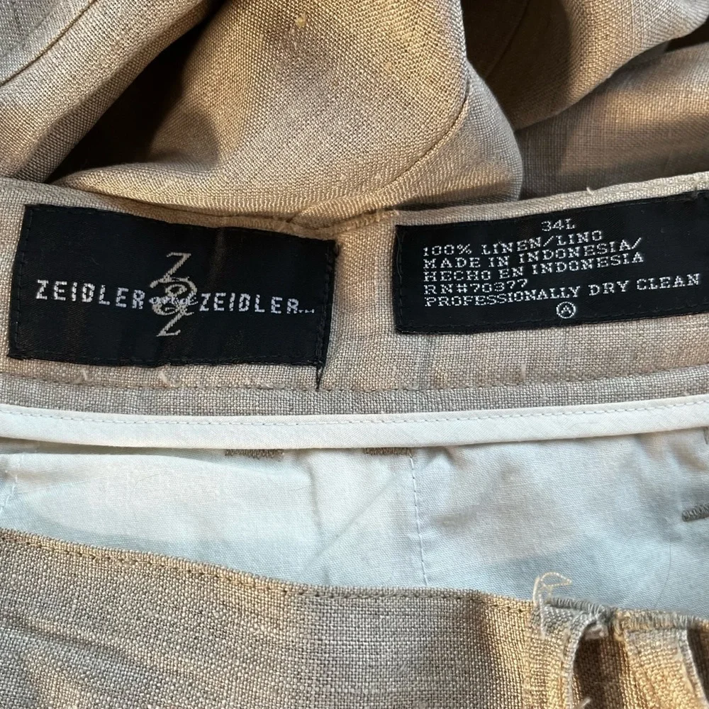 Zeidler and Zeidler 100 Linen Pants Mens 34 Long Pleated Front High Waisted Pant